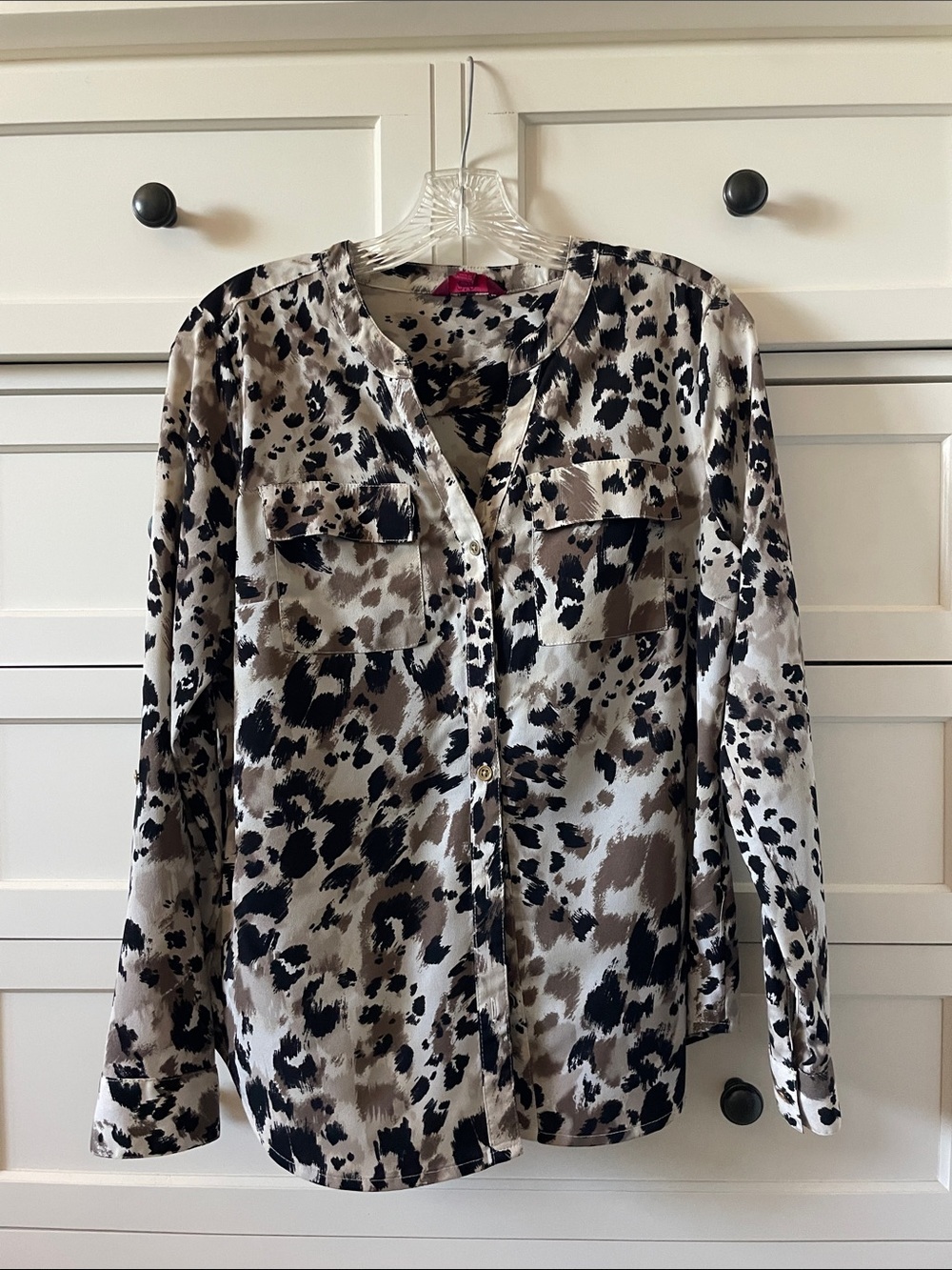 212 Collection Women’s Animal Spot Taupe Neutrals Business Casual Blouse - Med